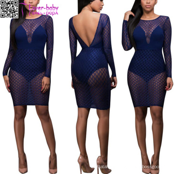 Tyra Navy-Blue Mesh Bodysuit Dress L81191